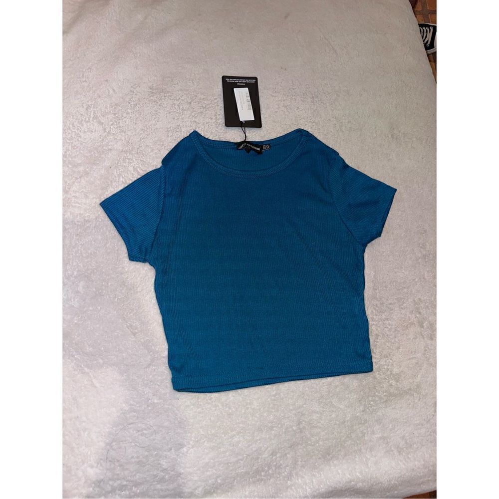 Blue rib cropped t shirt women’s size US 0 new with tags